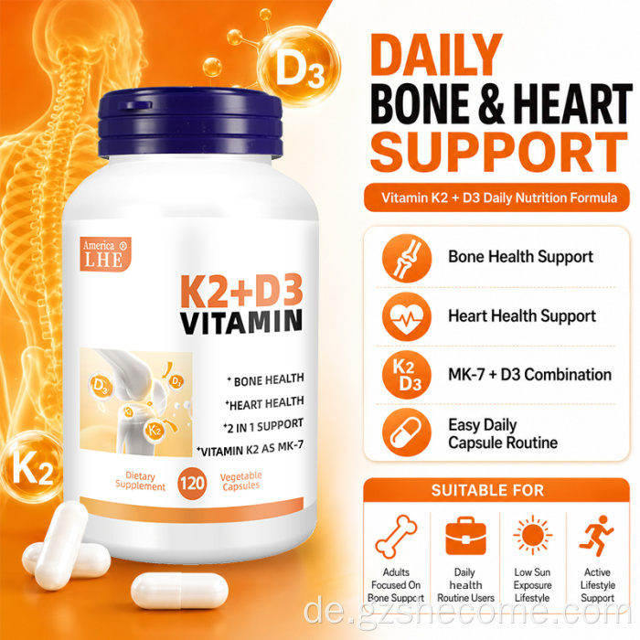 Shecome Vitamin D3 K2 Kapseln unterstützen die Knochengesundheit